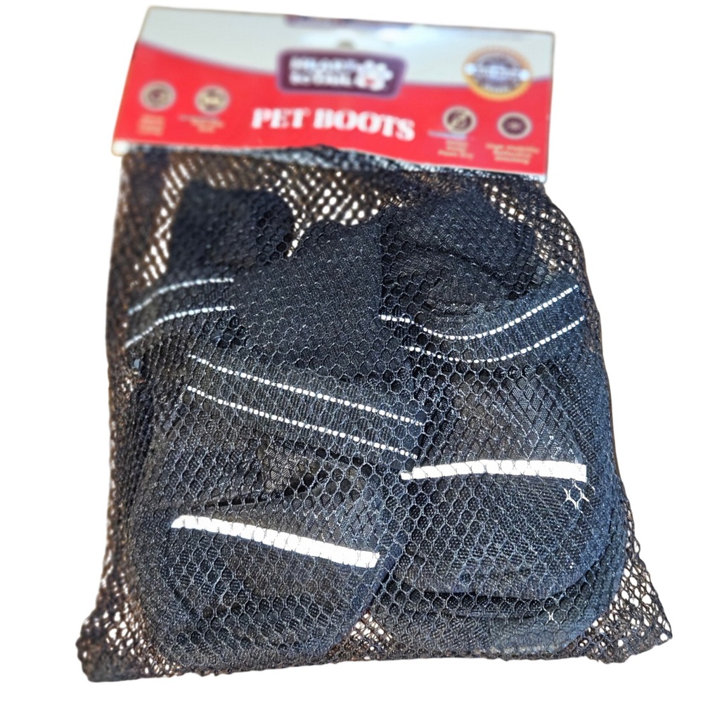 Heart to Tail Large Pet Boots Black Fleece Lined Reflective Non-Slip Dog Shoes